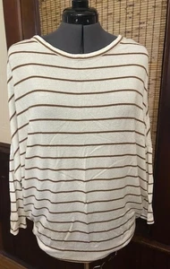 Maurices 24/7 Women's Striped Dolman Sleeve Long Sleeve White/Brown Top Small - Picture 1 of 3