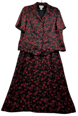 De Colección Pendleton Juego de 2 Piezas a Juego (Falda + Blusa) Talla 16W Negro Rojo Estampado Floral Foto 1 de 4