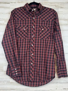 Wrangler Wrancher Hemd Herren Medium rot kariert Perlen Druckknopf Western Cowboy - Bild 1 von 8