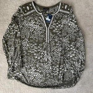 Lucky Brand Top Damen 1X olivgrün Blumen bestickt Bauern Boho Cottagecore - Bild 1 von 5