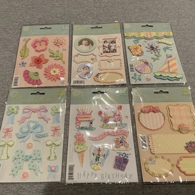 K & Co Scrapbook 3D Stickers Lot of 6 Brenda Walton Flowers Frames Birthday Sea - Image 1 of 4