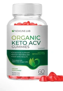 Organic Keto ACV Gummies - Sugar-Free Gluten-Free Apple Cider Vinegar Supplement - Picture 1 of 7