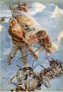 SIBERIAN HUSKY ESKIMO SLED DOGS TEAM OLD 1958 DOG ART PRINT - Picture 1 of 1