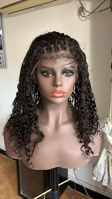 Pelucas de encaje completo rizado trenzado cabello negro de 18 pulgadas 100 % cabello humano pelucas de encaje completo Foto 1 de 4