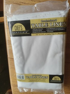 Tablecloth White  114" x 52"  Wrinkle Free 100% Spun Polyester Mitered Corners - Image 1 of 4
