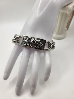 ED HARDY Heavy Wide Stainless Steel Cuban Curb Link Chain Bracelet Gothic Skull - Image 1 of 4