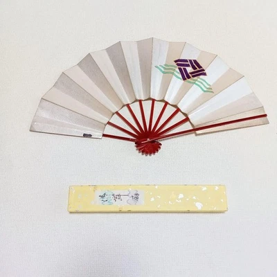  Traditional Japanese Dance Fan Mai Sensu Folding Fan White Silver Purple Red  - Image 1 of 4