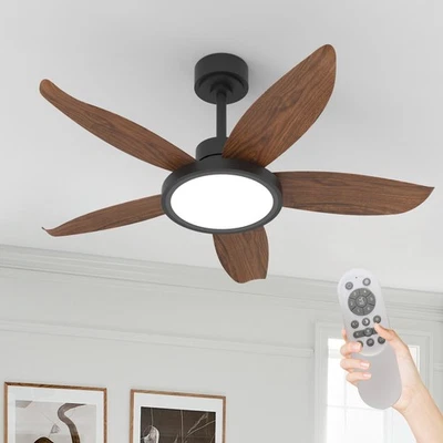 42" Black & Walnut Ceiling Fan with Light 3CCT Dimmable LED Remote APP Control - Image 1 of 4