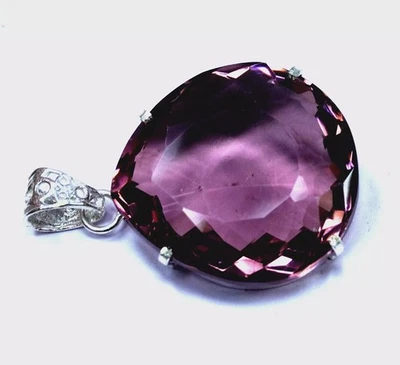 Ciondolo in argento massiccio 925 taglio cuore alessandrite cambio colore 50+ ct - Immagine 1 di 4