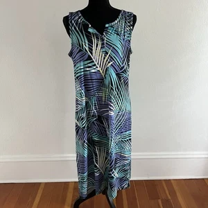 Talbots Sleeveless V-Neck Sheath Dress Pockets Women's L Petite Tropical - Picture 1 of 11