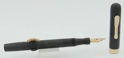 Conklin Crescent 30 黑色追逐硬橡胶钢笔 - 14kt 硬笔尖 - 1920 — 第 1/4 张图片