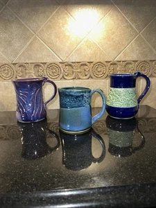 Handmade Studio Art Pottery Coffee Cup Mugs Set of 3 Signed SM Gibson - Picture 1 of 9