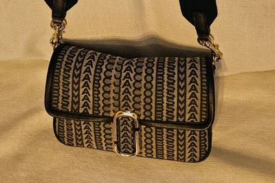 Bolsa de ombro Marc Jacobs bege/multi jacquard acabamento em couro preto alça tiracolo - Imagem 1 de 4