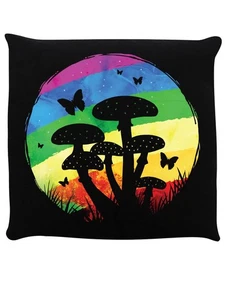 Cushion Rainbow Mushrooms Black 40x40cm - Picture 1 of 1