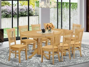 East West 9pc Vancouver Dining Set table with 8 side chairs solid wood light oak - Picture 1 of 12
