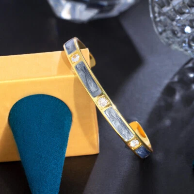 Brazalete Brazalete Chapado en Oro Puño Abierto Redondo Circonita Cúbica Esmalte para Mujer Regalo Foto 1 de 4