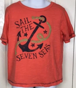 Sonoma Boys Size 6 Short Sleeve T-Shirt Coral "Sail The Seven Seas" Nautical - Picture 1 of 4