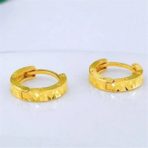 Real Pure 999 24K Yellow Gold Hoop Women Lucky Full Star Earrings Hoop 1.7-2g  - Picture 1 of 9