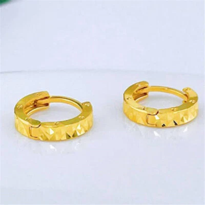 Real Pure 999 24K Yellow Gold Hoop Women Lucky Full Star Earrings Hoop 1.7-2g  - Image 1 of 4
