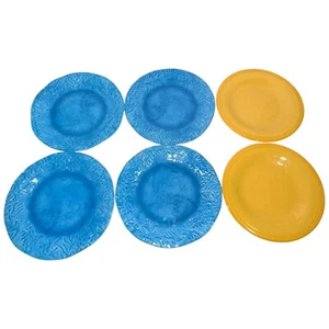 6 Pier 1 Imports Melamine Plate-4 Coral Turquoise Blue-2 Yellow Beaded Textured - Picture 1 of 10