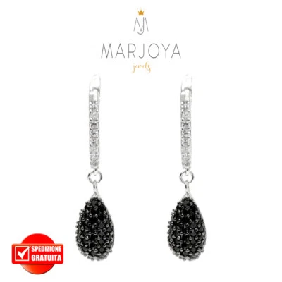 Orecchini pendenti con goccia e pavè di zirconi bianchi e neri in argento 925 - Immagine 1 di 4