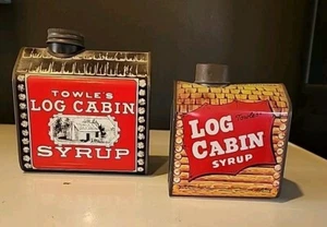 2 Vintage Log Cabin Syrup Banks,  Collector Tin Containers 1979 - Picture 1 of 11