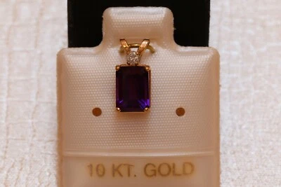 Exclusiver Amethyst & Diamant Anhänger - 1,0 ct. - 10 Kt. Gold 417 - Smaragd Cut - Bild 1 von 4