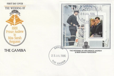(50051X) Gambia FDC Prince Andrew Fergie Wedding minisheet 1986 Cover
