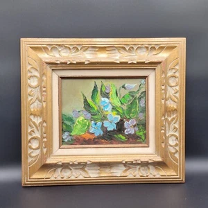 Original Acrylic Floral Painting Framed Carved Wood Mexican Frame Signed 18x16 - Picture 1 of 10