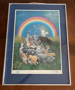 Stampa artistica incorniciata K Chin dobbiamo credere negli arcobaleni unicorno 18x24 firmata - Foto 1 di 10