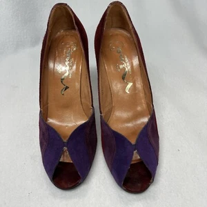 Nina Vintage purple/red Suede Peep Toe stiletto heels size 7M, made in Spain - Picture 1 of 7