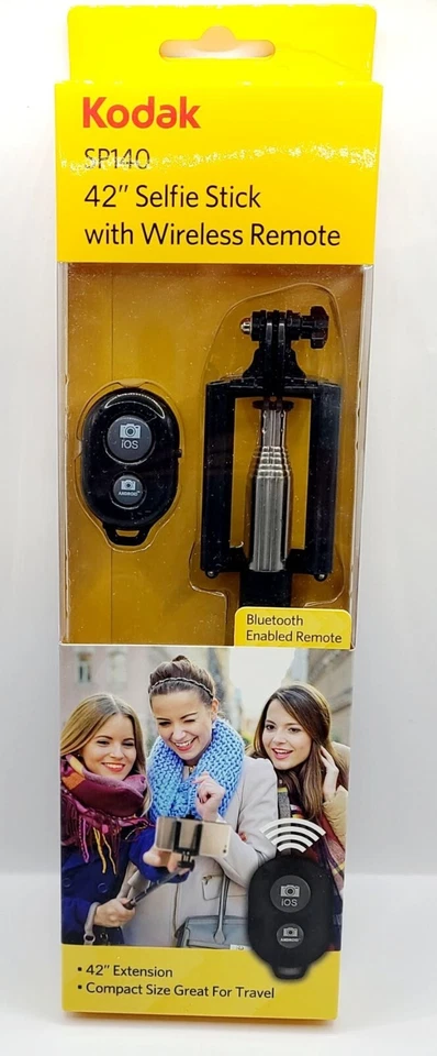 Палка для селфи Kodak SP140 с беспроводным пультом дистанционного управления компактная для путешествий 42 дюйма - Изображение 1 из 4