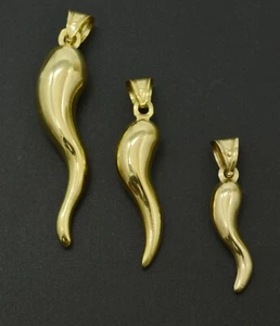 Real 14K Yellow Gold CORNICELLO Italian HORN Pendant Good Luck Charm All Sizes - Picture 1 of 10