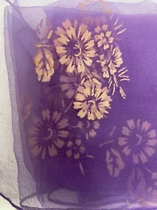 Vintage Nylon Sheer Purple 1950s Japan Scarf With Pink Flowers - Picture 1 of 4
