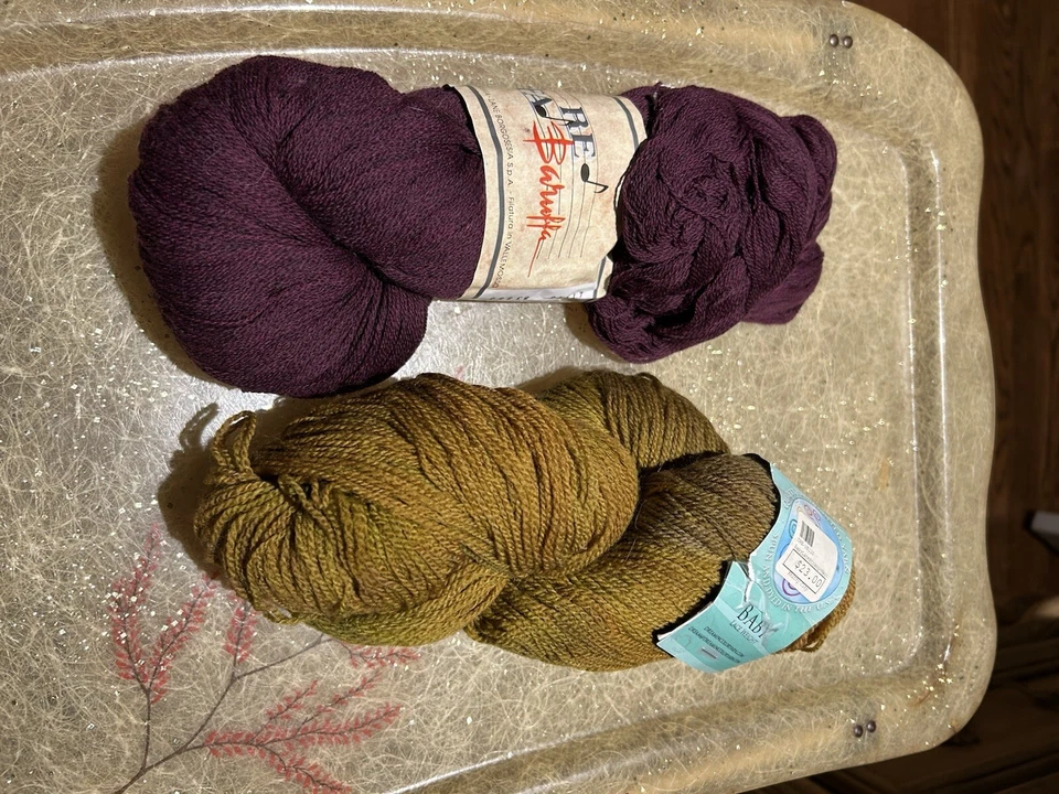 2 Skeins Baby Lace Weight Yarn Merino Wool Italy Purple Green NWT - Image 1 of 4