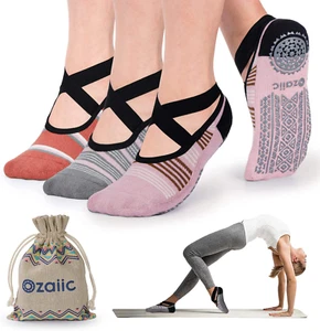 Yoga Socks for Women Non-Slip Grips & Straps, Ideal for Pilates, Pure Barre, Bal - Picture 1 of 12