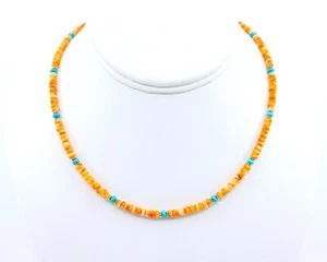 Collar de ostras espinosas azul Arizona turquesa y naranja, garganta delgada para mujer - Imagen 1 de 5