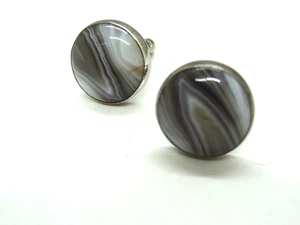 Selten! Nachlass Vintage Sterling Silber Hemd Manschettenknöpfe braun hellbraun weiß Achat - Bild 1 von 3