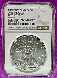 2016 W $1 Burnished American Silver Eagle Lettered Edge 30th NGC MS69 ASE (012) - Picture 1 of 2
