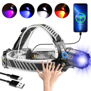 Motion Sensor LED Headlamp Rechargeable Bright White/Blue/Purple/Red Light Lamp - Picture 1 of 13