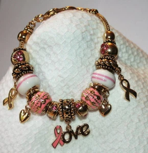 BRIGHTON BEACH Pink Ribbon Symbol,Filigree Charm Bracelet - Picture 1 of 1