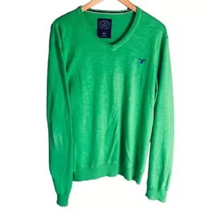 American Eagle Herren Pullover V-Ausschnitt Gr. Medium sportliche Passform grün MÄNGEL - Bild 1 von 5