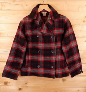 Womens Woolrich Western Navajo Aztec Check Plaid Wool Pea Coat Jacket XS - Picture 1 of 7