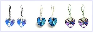 Pendientes colgantes con palanca trasera de plata esterlina Swarovski Elements cristal amor corazón corazón de amor - Imagen 1 de 4