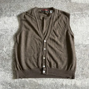 Jos A Bank Cardigan Sweater Vest Mens Large Brown Wool Button Front V Neck - Picture 1 of 7