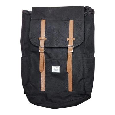 Herschel Backpack Black Large Travel Hiking Commuter Leather Canvas - Image 1 of 4