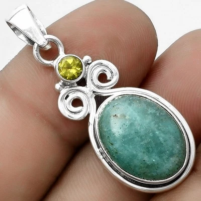 Natural Paraiba Amazonite & Peridot 925 Sterling Silver Pendant Jewelry P-1603 - Image 1 of 4