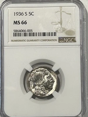 NGC 1936-S Buffalo Nickel, Blazing Luster, MS 66, Free Ship - Image 1 of 2