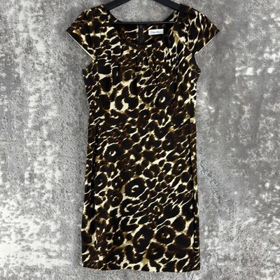 Calvin Klein Size S/4 Abstract Mini Cap Sleeve Sheath Dress Brown Zip Party - Image 1 of 4