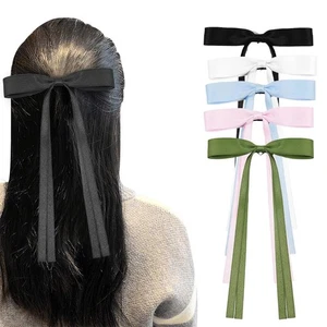 Girls Hair Bow Clips Long Ribbon Tail Hair Accessories Clip School D4B9 - Picture 1 of 19